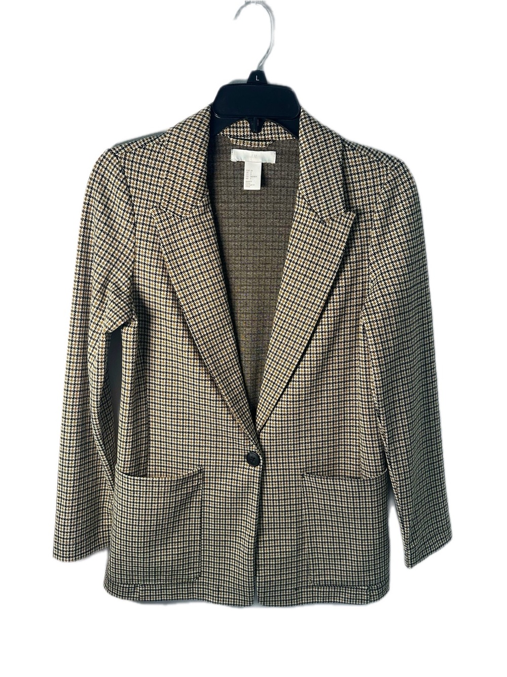 H&M Black & Cream Houndstooth Single-Button Blazer